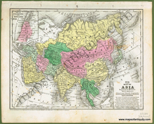 Antique-Hand-Colored-Map-No.-14-Map-of-Asia-&-No.-15-Map-of-Palestine-or-the-Holy-Land-Asia-Middle-East-&-Holy-Land-Asia-General-1839-Mitchell-Maps-Of-Antiquity