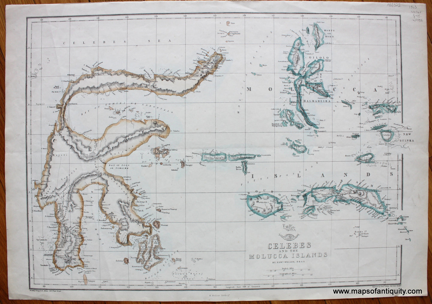 Antique-Hand-Colored-Map-Celebes-and-the-Molucca-Islands-Asia-Southeast-Asia-&-Indonesia-1863-Weller/Weekly-Dispatch-Maps-Of-Antiquity