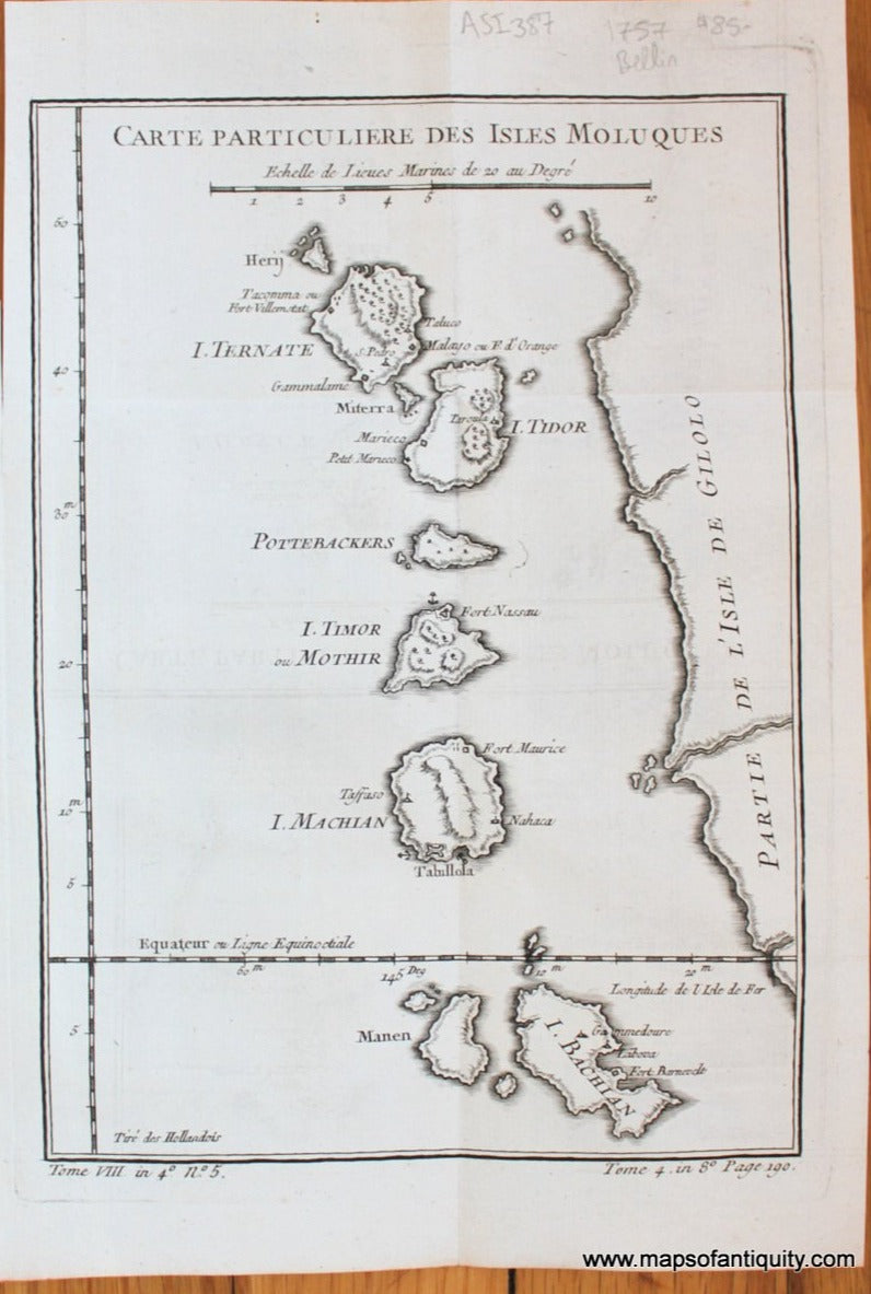 Antique-Map-Carte-Particuliere-des-Isles-Moluques-Moluccas-Maluku-Southeast-Asia-Indonesia-Bellin-L'Histoire-Generale-des-Voyages-1757-1750s-1700s-Mid-18th-Century-Maps-of-Antiquity