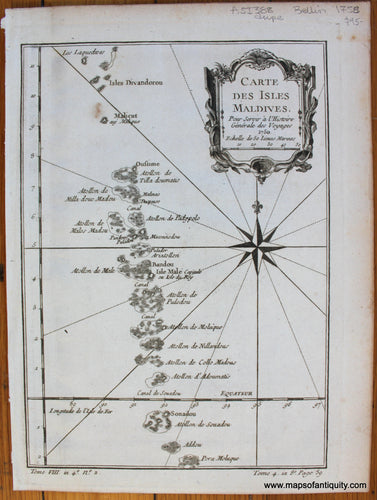 Antique-Map-Carte-Del-L'Isole-Dell'-Isole-Maldive-Islands-Maldives-Asia-Indian-Ocean-Bellin-L'Histoire-Generale-des-Voyages-1785-1780s-1700s-Mid-Late-18th-Century-Maps-of-Antiquity