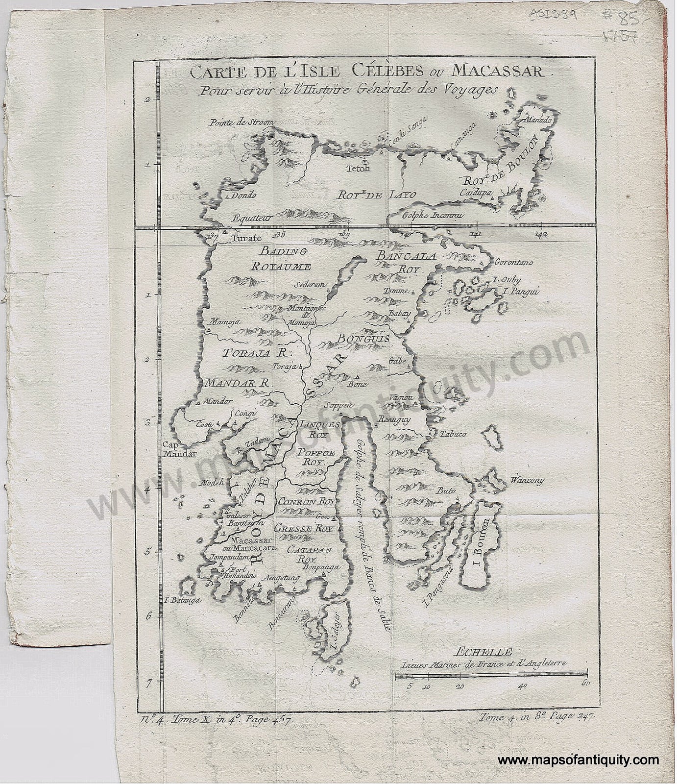 Antique-Map-Chart-Indonesia-Celebes-Sulawesi-Carte-l'Isle-Celebes-Macassar-Bellin-1757-1700s