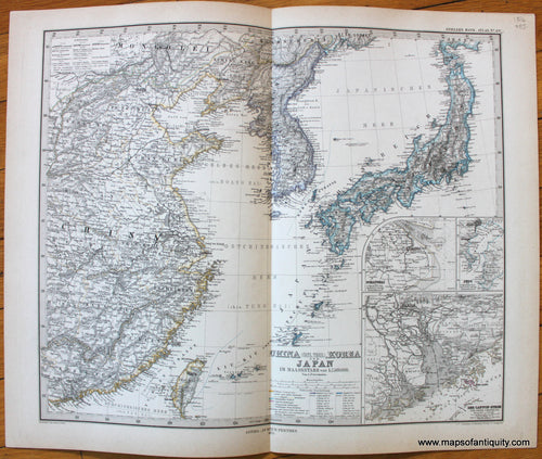 Antique-Map-China-Korea-Japan-Stieler-1876-1870s-1800s-19th-century-Maps-of-Antiquity