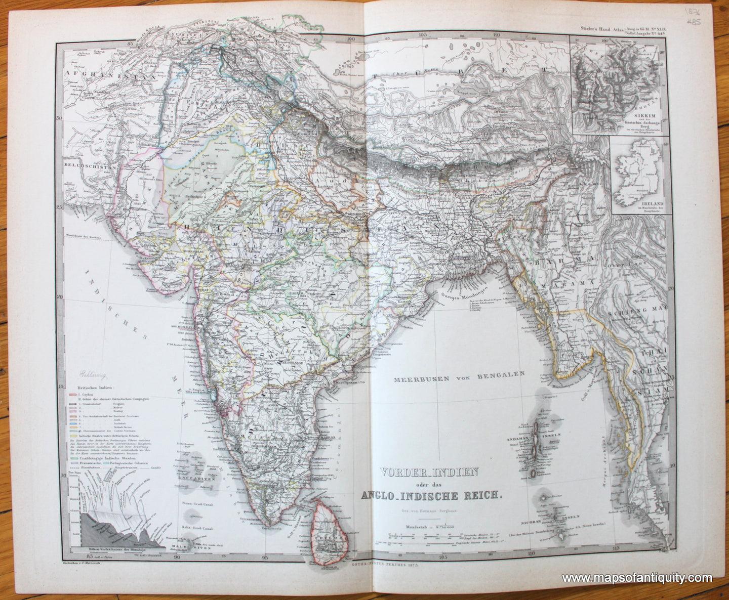 Antique-Map-India-Asia-Burma-Vorder-Indien-Anglo-Indische-Reich-Stieler-1876-1870s-1800s-19th-century-Maps-of-Antiquity