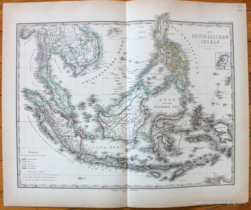 Antique-Map-Southeast-Asia-Ostindischen-inseln-East-Indies-Stieler-1876-1870s-1800s-19th-century-Maps-of-Antiquity