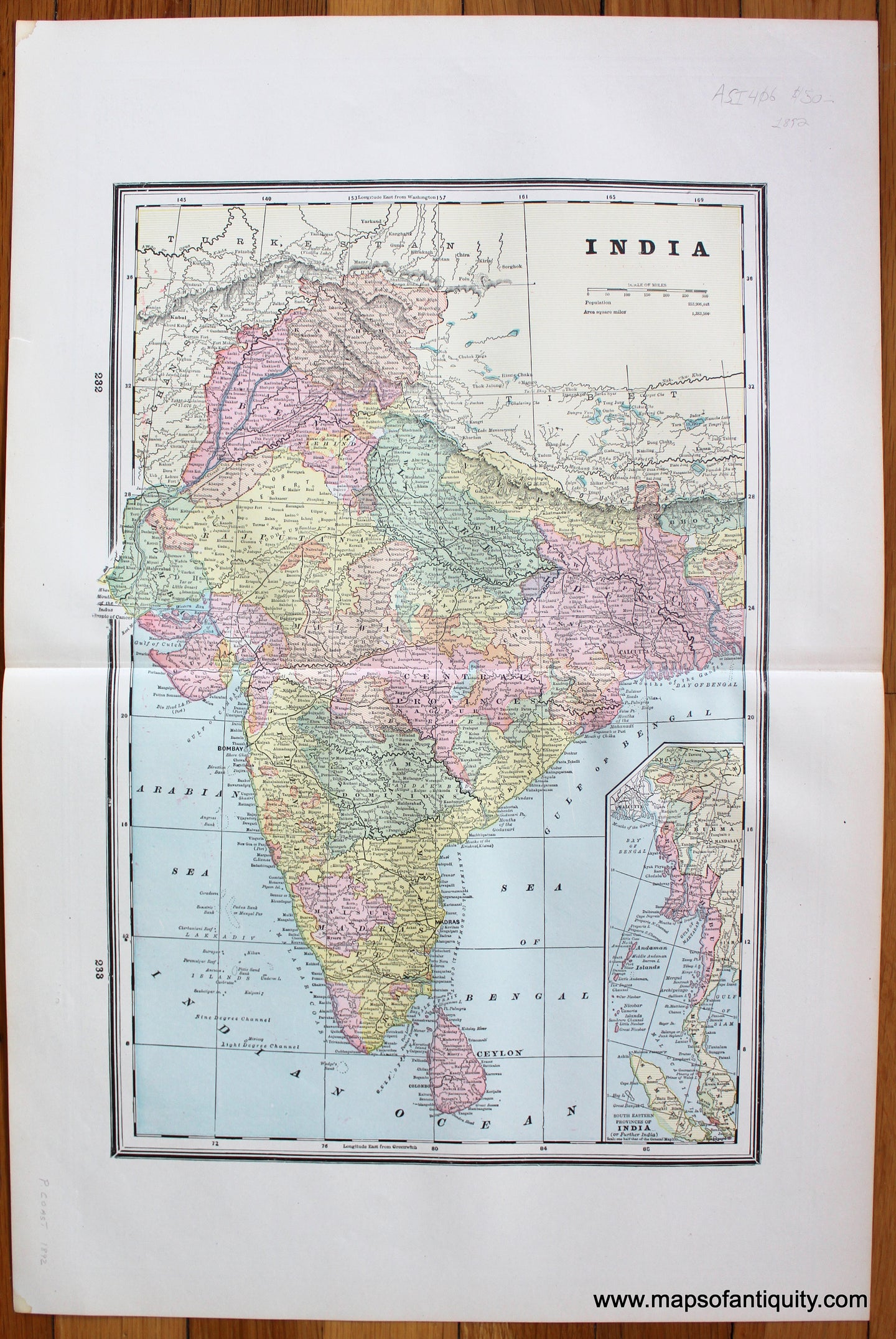 Antique-Map-India-Egypt-Arabia-Upper-Nubia-and-Abyssinia-South-Africa-Home-Library-and-Supply-Association-Pacific-Coast-1892-1890s-1800s-Late-19th-Century-Maps-of-Antiquity
