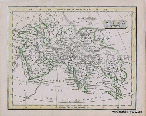 Antique-Hand-Colored-Map-Asia-Antiqua-1830-Fenner-1800s-19th-century-Maps-of-Antiquity