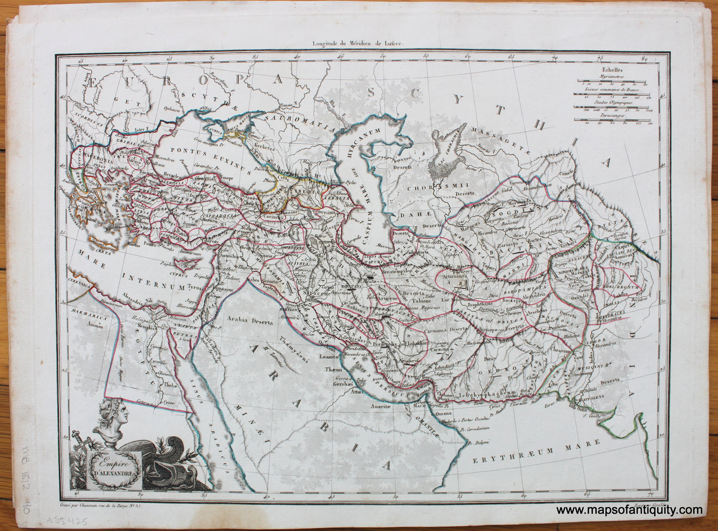 Antique-Hand-Colored-Map-Empire-d'-Alexandre-1812-Malte-Brun-Lapie-1800s-19th-century-Maps-of-Antiquity