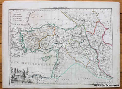 Antique-Hand-Colored-Map-Turquie-d'-Asie-1812-Malte-Brun-Lapie-1800s-19th-century-Maps-of-Antiquity