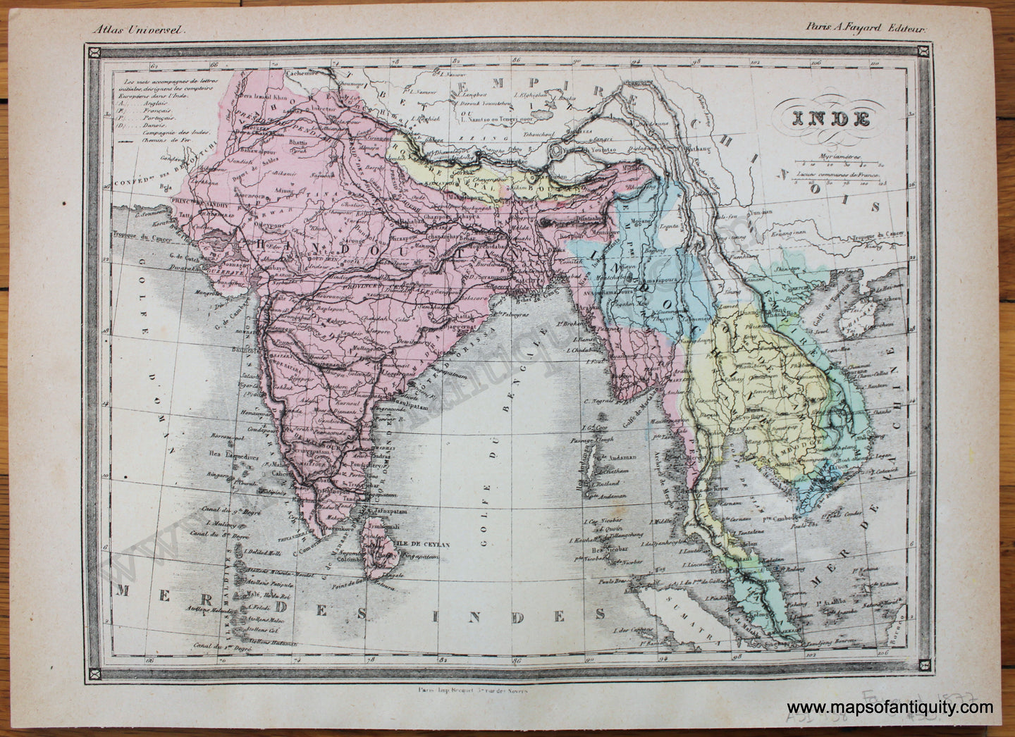 Antique-Printed-Color-Map-Inde---India-and-Southeast-Asia-1877-Fayard-Indian-Subcontinent--1800s-19th-century-Maps-of-Antiquity
