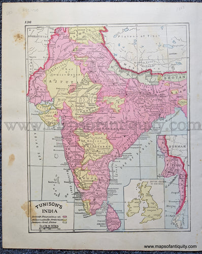 Antique-Map-Tunison's-India-Asia-India-1888-Tunison-Maps-Of-Antiquity-1800s-19th-century