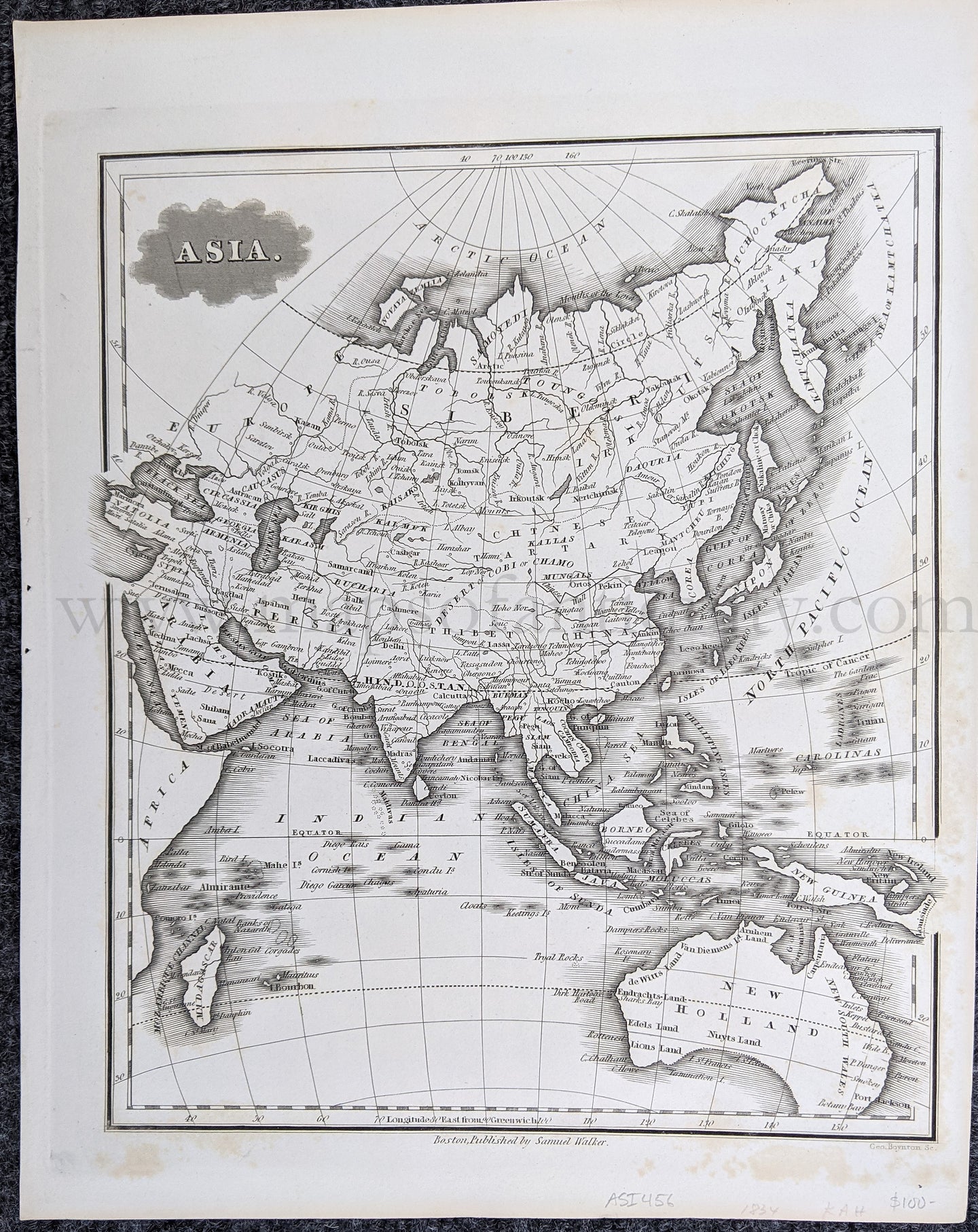 Genuine-Antique-Map-Asia.-Asia--1834-Samuel-Walker-Maps-Of-Antiquity-1800s-19th-century