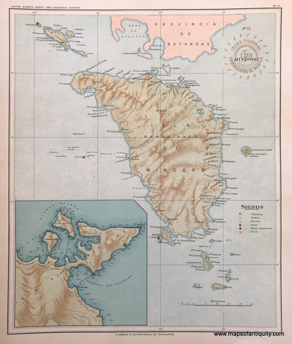 '-Mindoro-Island-Philippines-Asia-Southeast-Asia-&-Indonesia-1899-P.-Jose-Algue/USC&GS-Maps-Of-Antiquity-1800s-19th-century