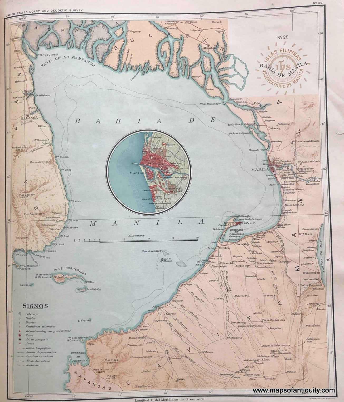 '-Bay-of-Manila-and-Manila-Philipines-Asia-Southeast-Asia-&-Indonesia-1899-P.-Jose-Algue/USC&GS-Maps-Of-Antiquity-1800s-19th-century