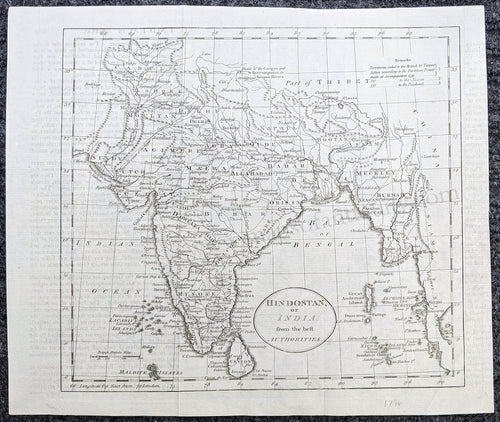 Genuine-Antique-Map-Hindostan-or-India-from-the-best-Authorities-Asia-Indian-Subcontinent-1794-Guthrie-Maps-Of-Antiquity-1800s-19th-century
