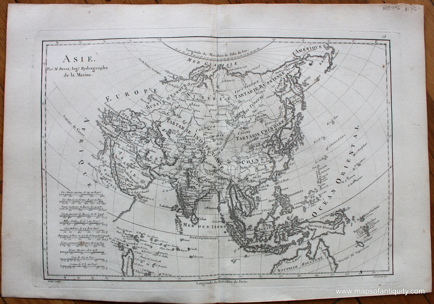 Genuine-Antique-Map-Asie-Asia--1787-Bonne-and-Desmarest-Maps-Of-Antiquity-1800s-19th-century