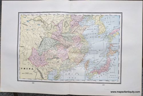 Genuine-Antique-Printed-Color-Comparative-Chart-China-and-Japan;-versos:-Australia-&-Tasmania-East-Indies-Asia--1892-Home-Library-&-Supply-Association-Maps-Of-Antiquity-1800s-19th-century