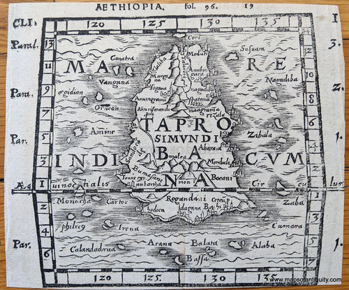 Genuine-Antique-Map-Sri-Lanka-Asia-Indian-Subcontinent-1564-Perti-Maps-Of-Antiquity-1800s-19th-century