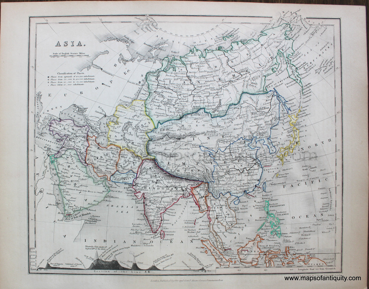 Genuine-Antique-Map-Asia-Asia--1850-Petermann-/-Orr-/-Dower-Maps-Of-Antiquity-1800s-19th-century