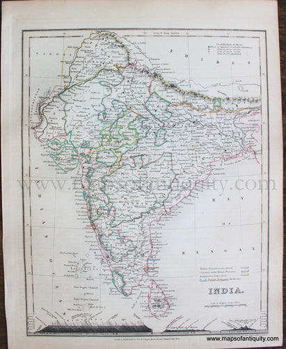 Genuine-Antique-Map-India-Asia--1850-Petermann-/-Orr-/-Dower-Maps-Of-Antiquity-1800s-19th-century
