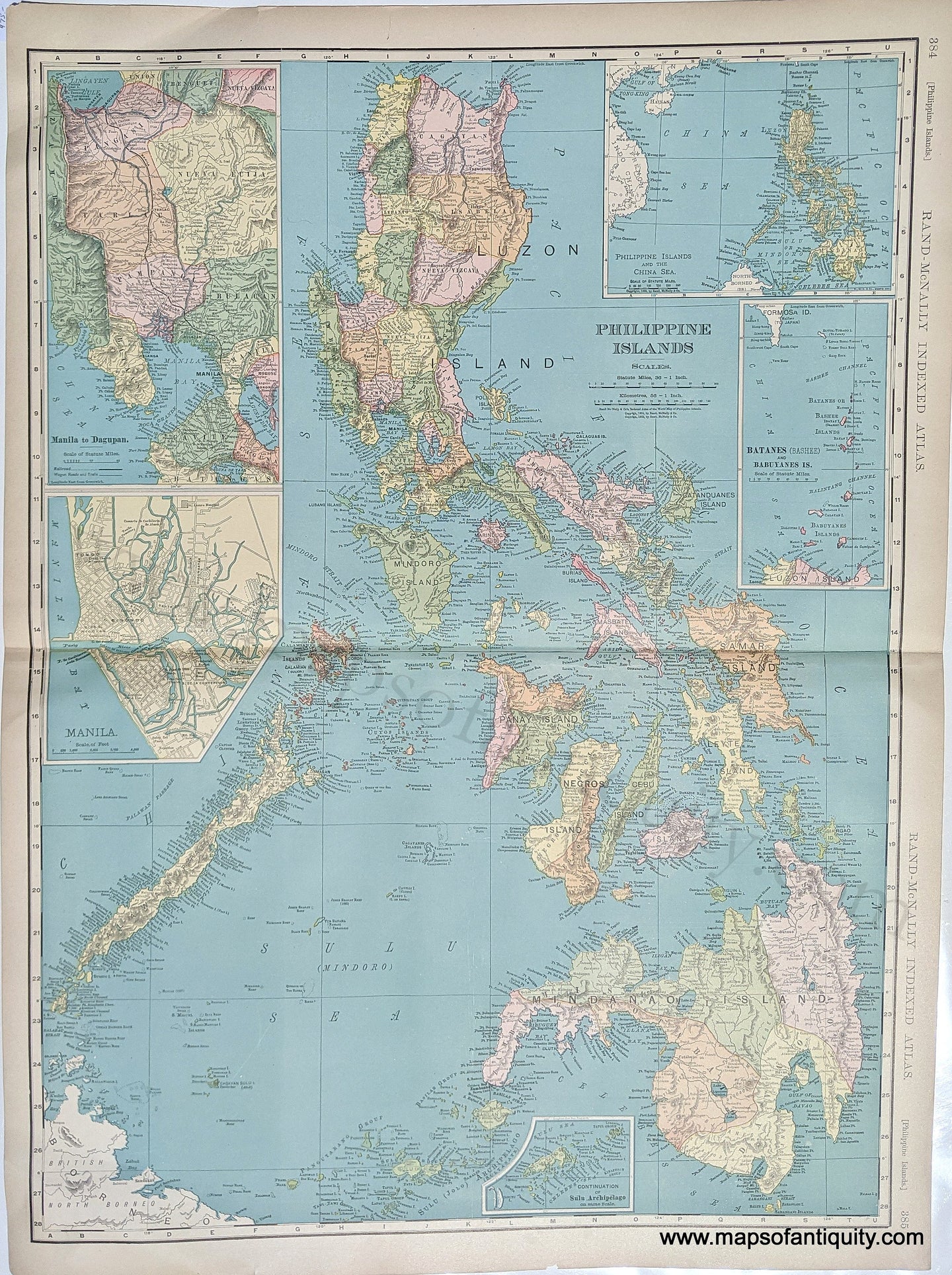 Genuine Antique Printed Color Map-Philippine Islands-1908-Rand-McNally-Maps-Of-Antiquity-1900s-20th-century