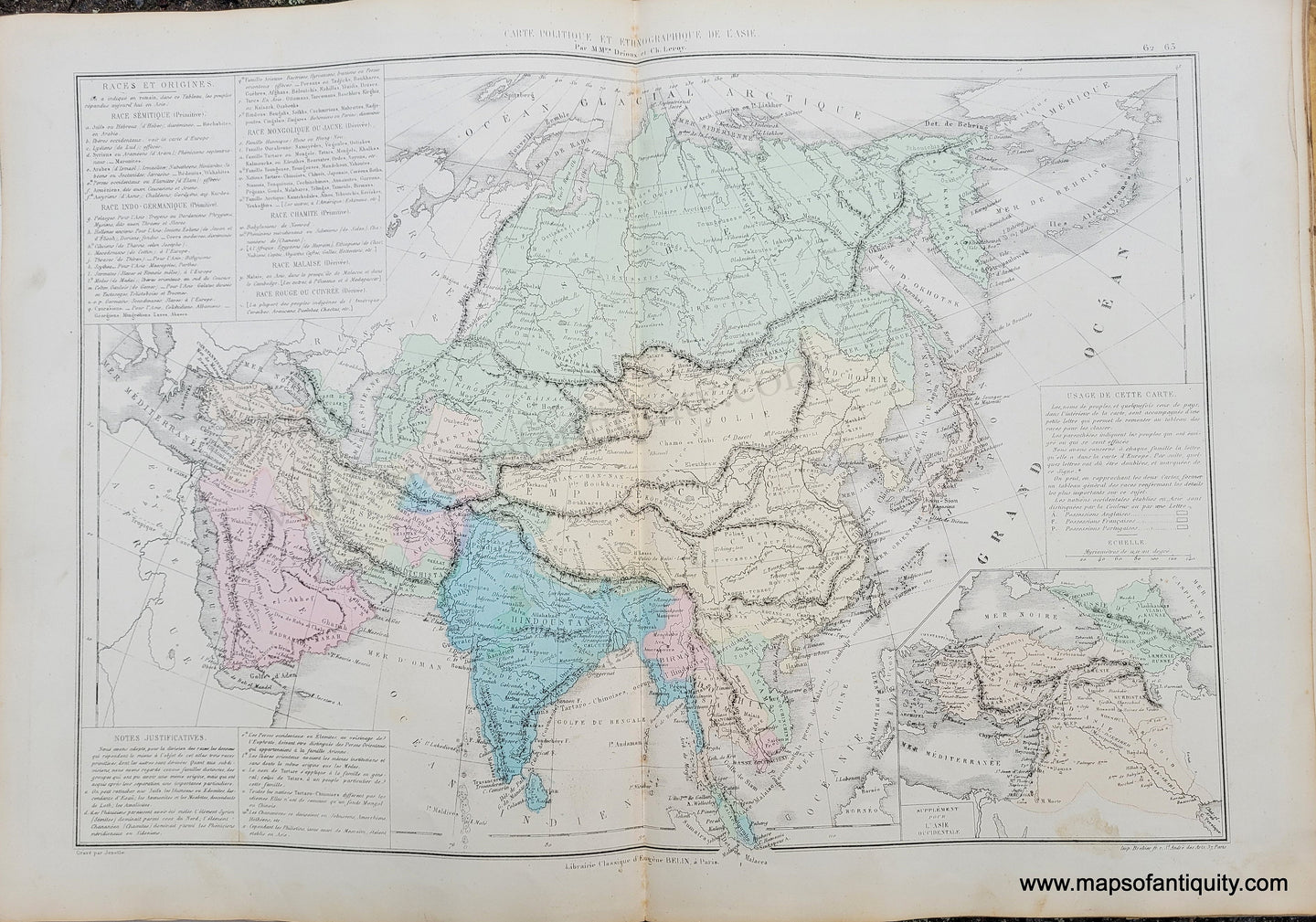 Genuine-Antique-Map-Carte-Politique-et-Ethnographique-de-l'Asia---Political-and-Ethnographic-Map-of-Asia--1875-Drioux-&-Leroy-ASI510-Maps-Of-Antiquity