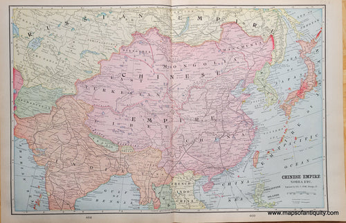 Genuine-Antique-Map-Chinese-Empire-Korea-etc--1903-Cram-Maps-Of-Antiquity