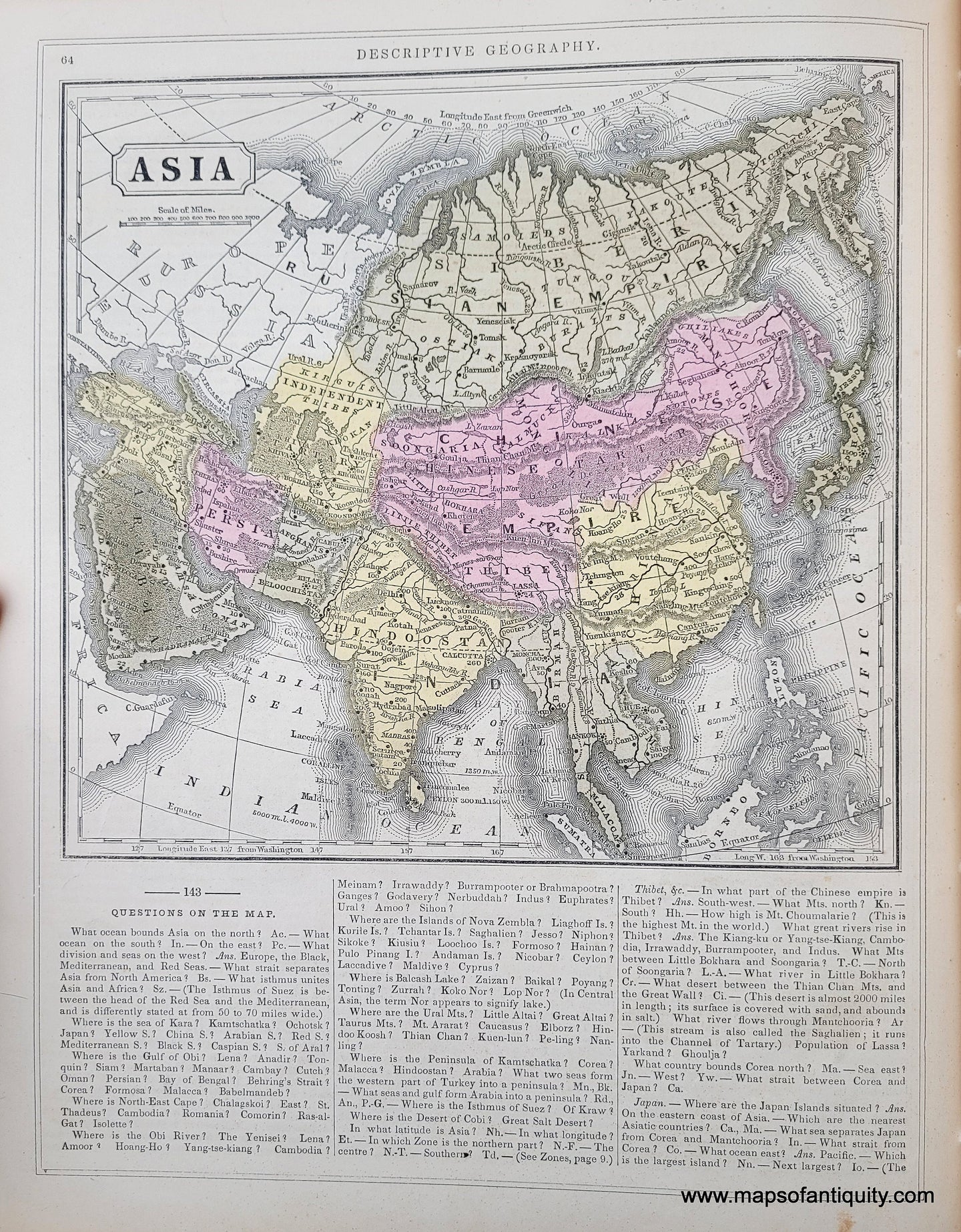 Genuine-Antique-Hand-Colored-Map-Asia-1850-Mitchell-Thomas-Cowperthwait-Co--Maps-Of-Antiquity