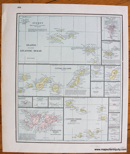 Antique-Printed-Color-Map-Islands-in-the-Atlantic-Ocean-World--1895-Black-Maps-Of-Antiquity