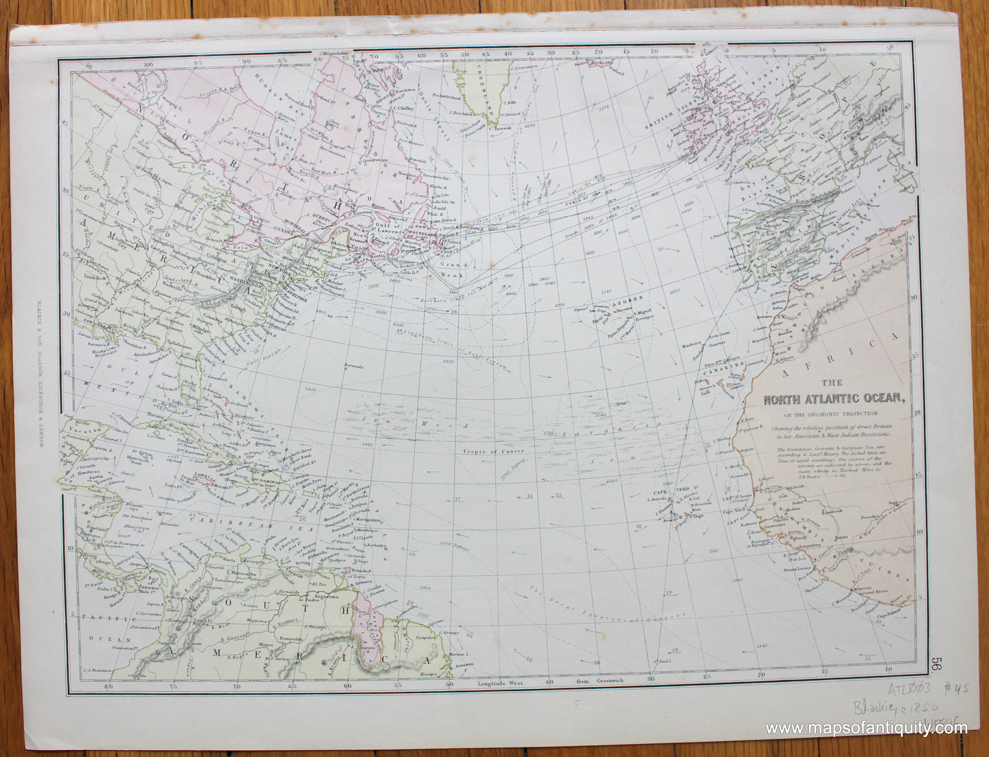 Antique-Printed-Color-Map-The-North-Atlantic-Ocean-on-the-Gnomonic-Projection-World--c.-1880-Blackie-Maps-Of-Antiquity