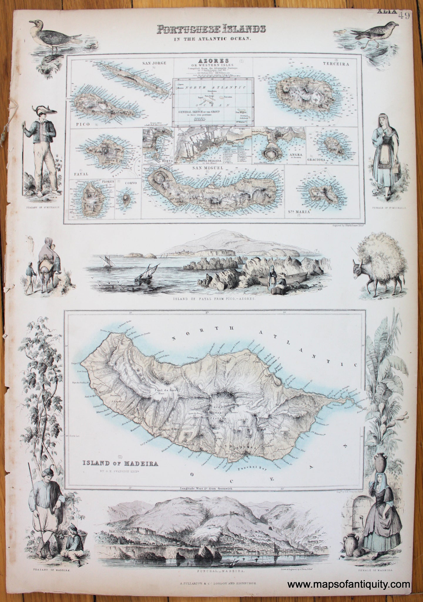 Antique-Map-Portuguese-Islands-in-the-Atlantic-Ocean-Azores-Island-of-Madeira-Portugal-Fullarton-Maps-of-Antiquity