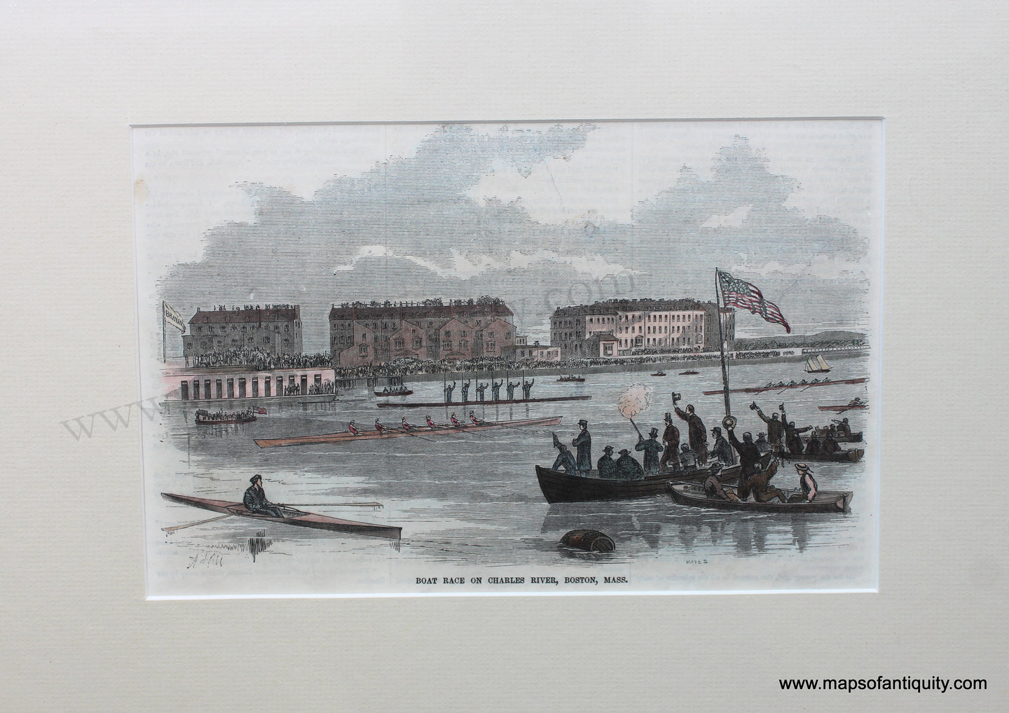 Genuine-Hand-Colored-Antique-Print-Boat-Race-on-Charles-River-Boston-Mass.-1857-Ballou's-Pictorial-Maps-Of-Antiquity- Crew