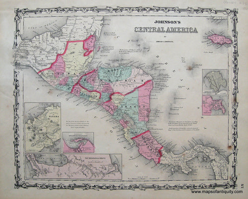 Antique-Hand-Colored-Map-Johnson's-Central-America-North-America-Central-America-1861-Johnson-and-Browning-Maps-Of-Antiquity