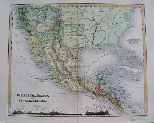 Antique-Hand-Colored-Map-California-Mexico-and-Central-America.-Central-America-and-Caribbean--1850-John-Dower-Maps-Of-Antiquity