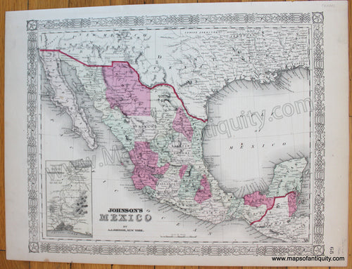 Maps-Antiquity-Antique-Map-Mexico-Johnson-1866-1860s-1800s-19th-Century-Johnson's