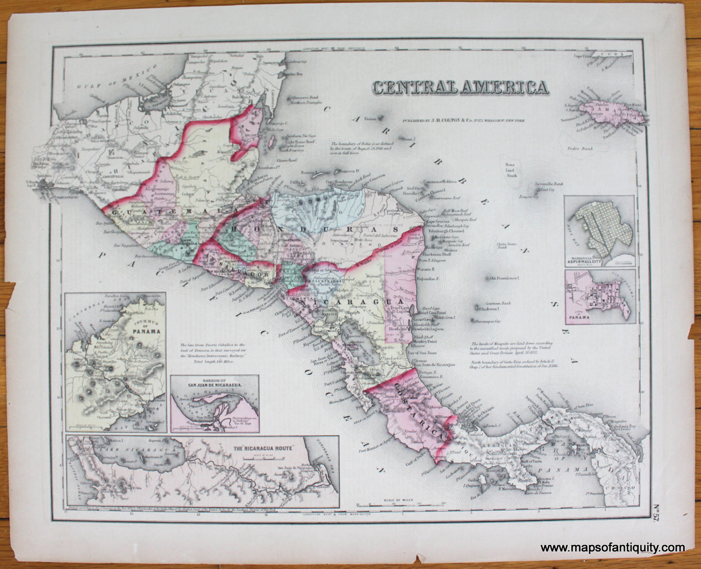 Maps-Antiquity-Antique-Map-Colton-Central-America-1856-1850s-1800s-19th-Century