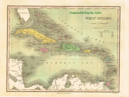 Antique-Hand-Colored-Map-West-Indies.-Central-America-and-Caribbean--1826-Anthony-Finley-Maps-Of-Antiquity