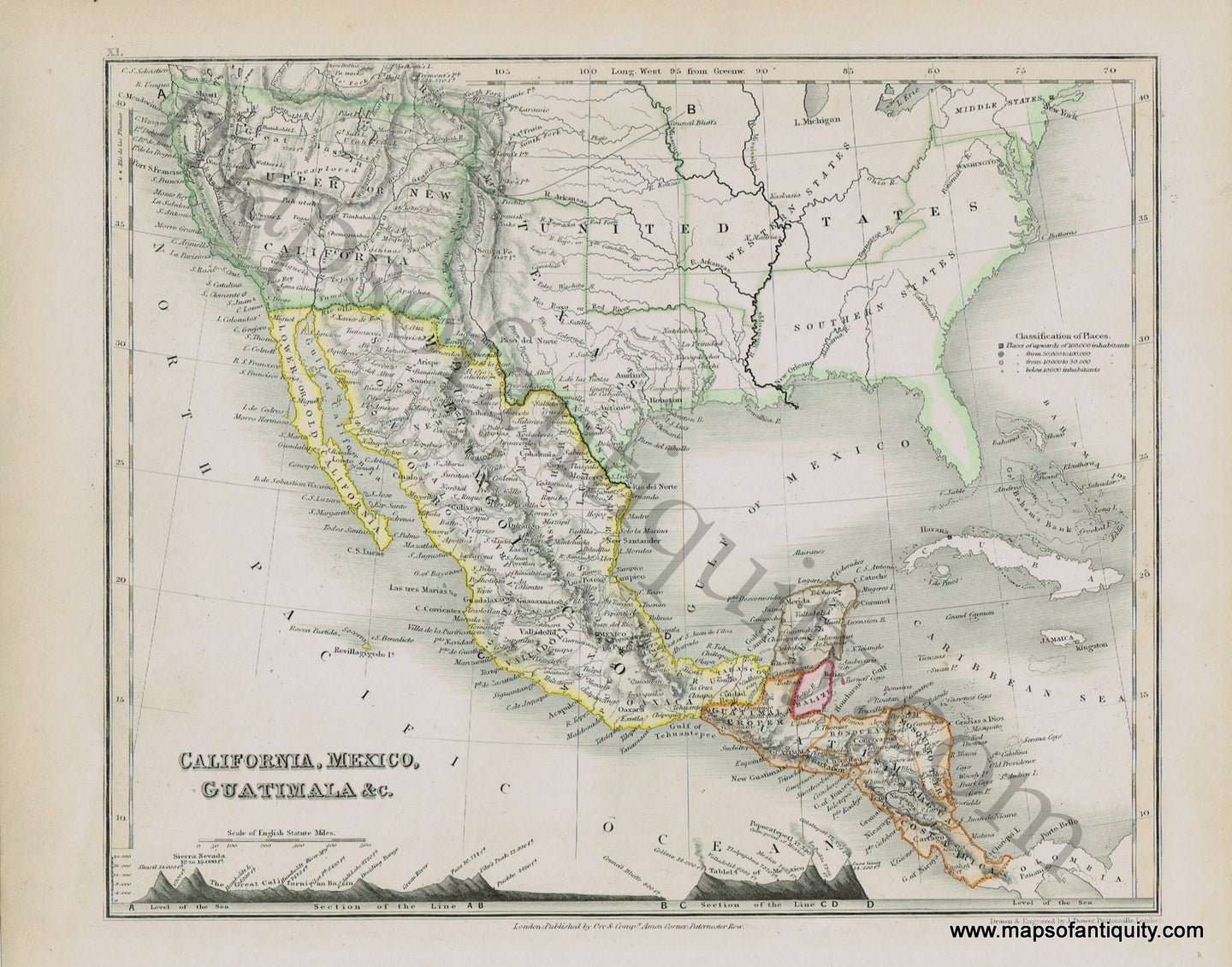 Antique-Map-California-Mexico-Guatimala-Texas-Dower-Orr-1849-1840s-1800s-19th-century-Maps-of-Antiquity