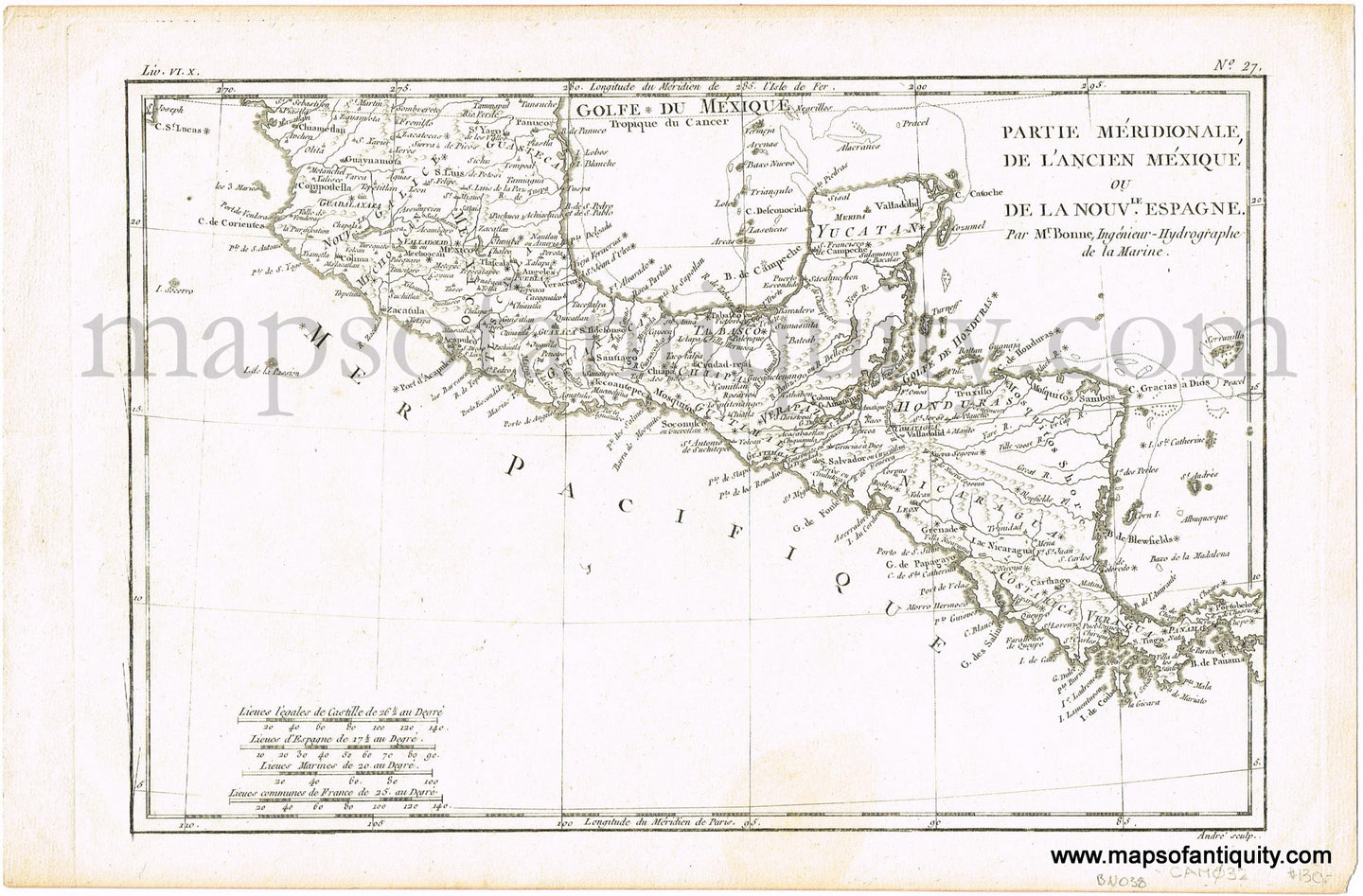 Antique-Hand-Colored-Map-Partie-meridionale-de-l'ancien-Mexique-ou-de-la-Nouvelle-Espagne.-North-America-Mexico-1780-Raynal-and-Bonne-Maps-Of-Antiquity