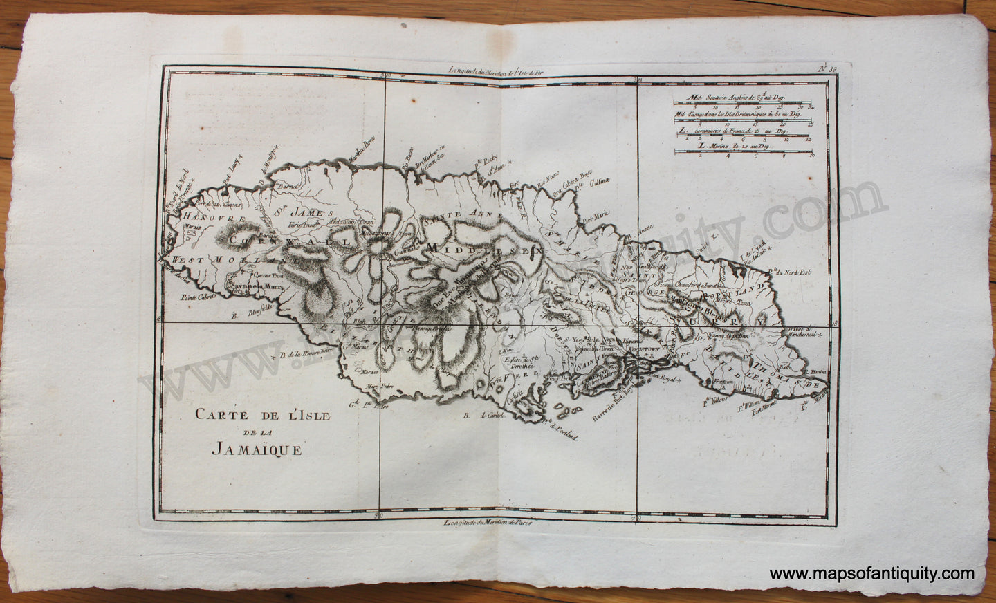 Antique-Hand-Colored-Map-Carte-de-l'Isle-de-la-Jamaique.--Central-America-and-Caribbean-West-Indies-1780-Raynal-and-Bonne-Maps-Of-Antiquity