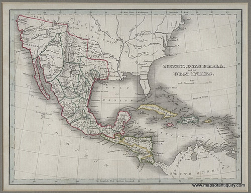 Antique-Hand-Colored-Map-Mexico-Guatemala-and-the-West-Indies.**********-Central-America-and-Caribbean--1835-Bradford-Maps-Of-Antiquity