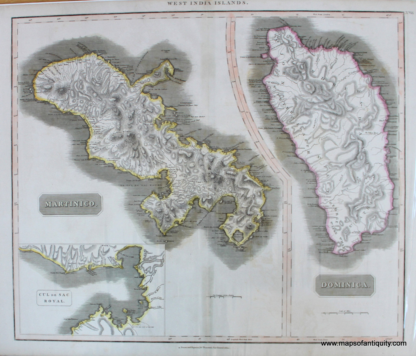 Antique-Hand-Colored-Map-Martinico.-Dominica.-Central-America-and-Caribbean-West-Indies-1821-Thomson-Maps-Of-Antiquity