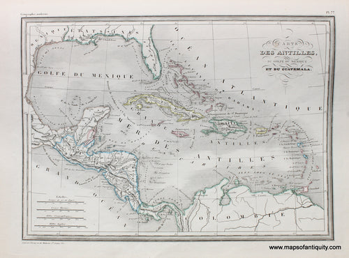 Antique-Hand-Colored-Map-Carte-des-Antilles-du-Golfe-du-Mexique-et-du-Guatemala.---1842-Malte-Brun-Maps-Of-Antiquity