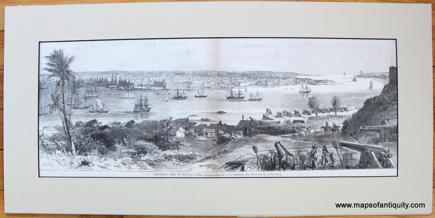 Antique-Black-and-White-Illustrations-Panoramic-View-of-Havana-Cuba.-Caribbean-Cuba-1869-Harper's-Weekly-Maps-Of-Antiquity