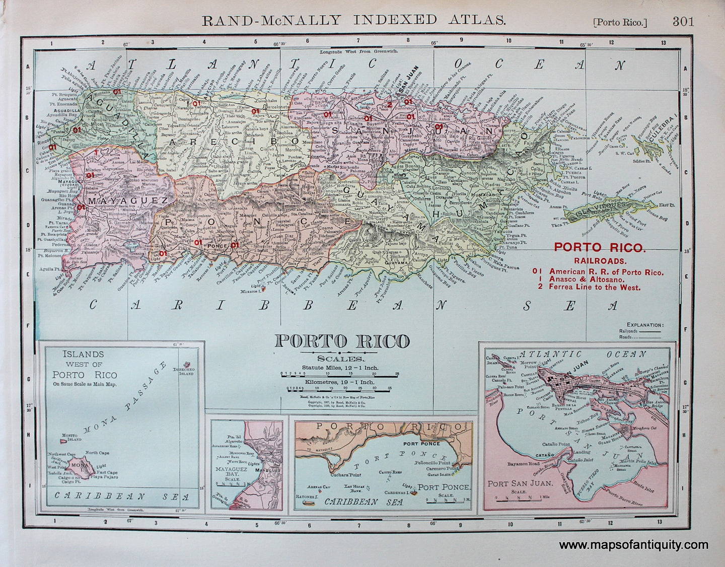 Antique-Map-Porto-Rico**********---1907-Rand-McNally-Maps-Of-Antiquity
