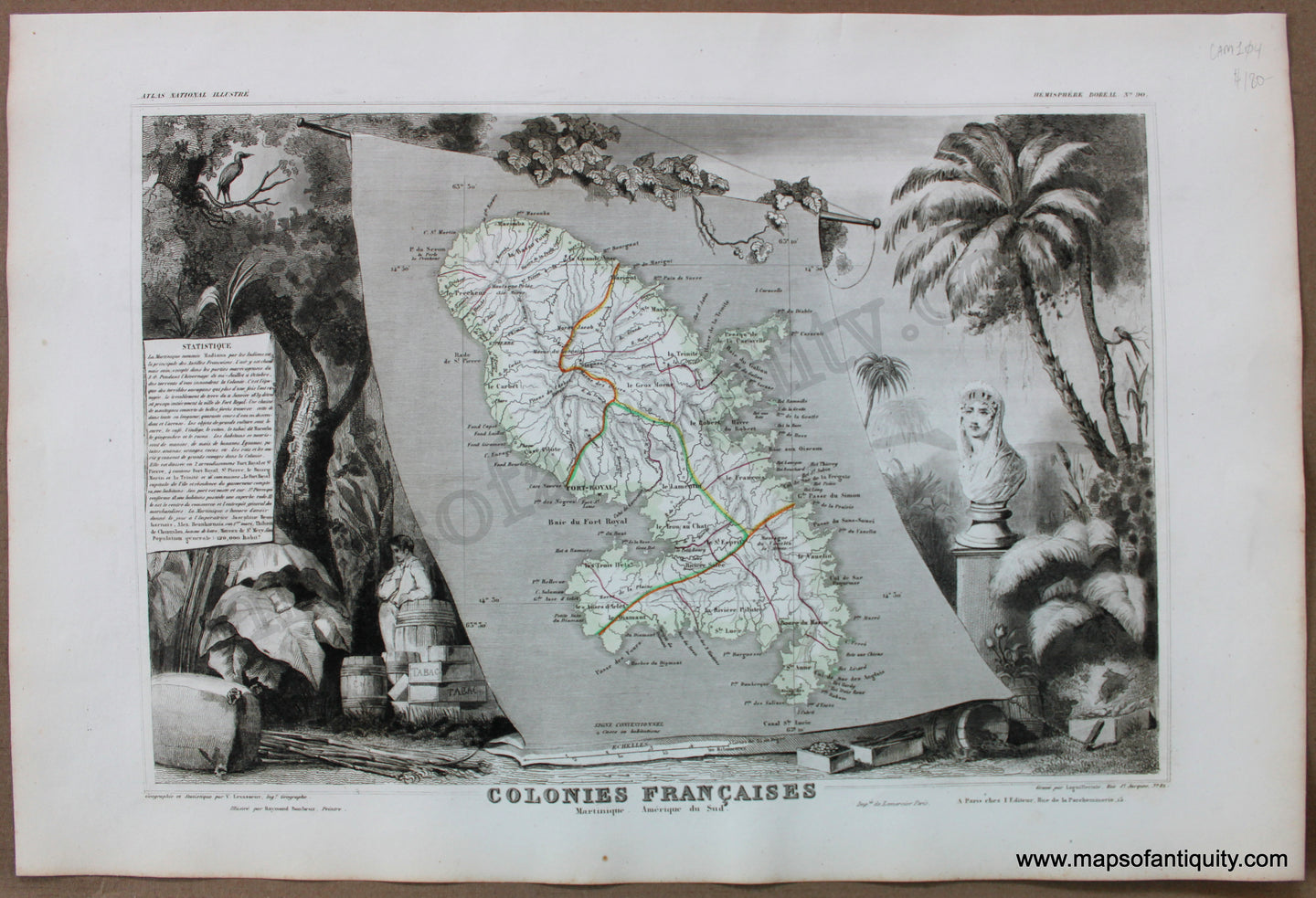 1851 - Martinique - Colonies Francaises, Martinique, Amerique du Sud. - Antique Map