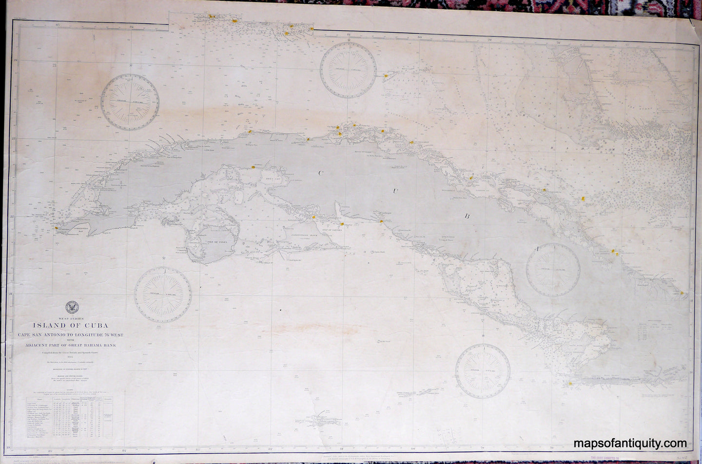 Antique-Nautical-Chart-Island-of-Cuba-Caribbean-Cuba-1885/1899-Dept.-of-Navy-Maps-Of-Antiquity
