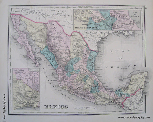 Antique-Hand-Colored-Map-Mexico-Central-America-Mexico-1876-Gray-Maps-Of-Antiquity