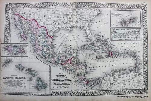 Antique-Hand-Colored-Map-Map-of-Mexico-Central-America-and-the-West-Indies-Central-America-Central-America-1872-Mitchell-Maps-Of-Antiquity