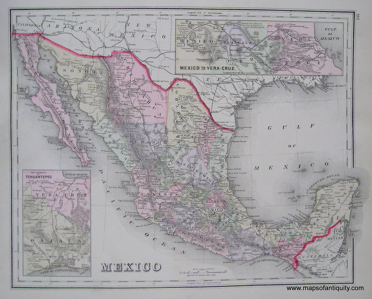 Antique-Hand-Colored-Map-Mexico-Central-America-Mexico-1884-Gray-Maps-Of-Antiquity