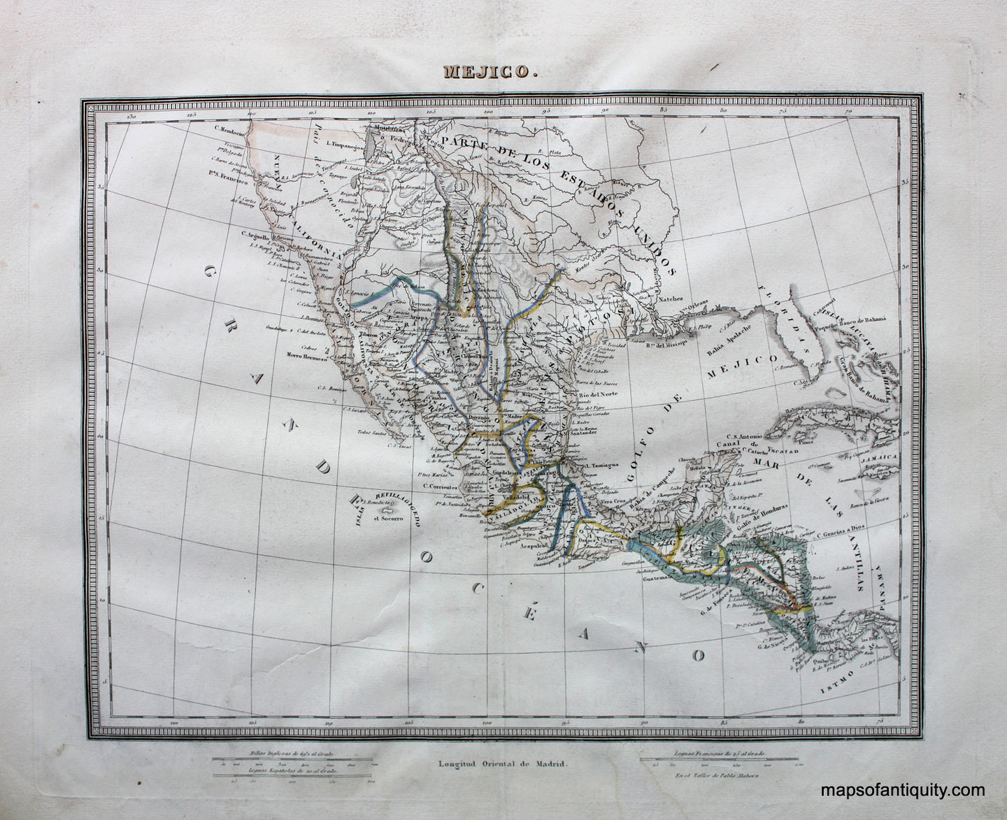 Antique-Hand-Colored-Map-Mexico-Central-America-Mexico-c.-1820--Pablo-Alabern-Maps-Of-Antiquity